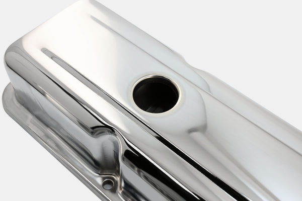 Steel Short Valve Covers – Fits 1958–86 Chevy SB 283-400 – Smooth – Chrome