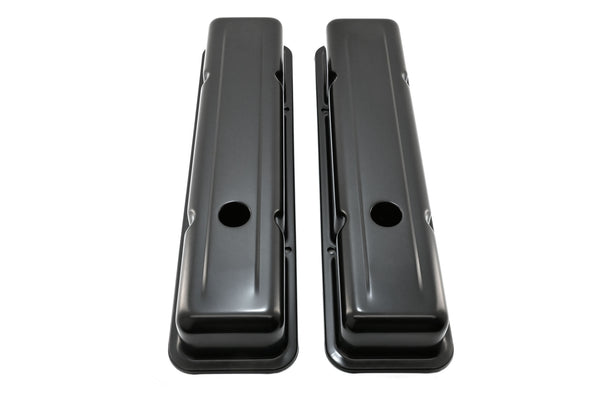 Steel Short Valve Covers – Fits 1958–86 Chevy SB 283-305-327-350-400 – Smooth – Black