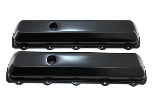 Steel Valve Covers – Fits 1964–1980 Oldsmobile 330‑350‑400‑425‑455 (Stock Height, 1 Push‑In Hole, Smooth Top) – Black Finish