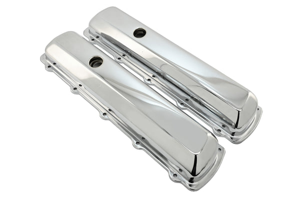 Steel Valve Covers – Fits 1964–1980 Oldsmobile 330‑350‑400‑425‑455 (Stock Height, 1 Push‑In Hole, Smooth Top) – Chrome Finish