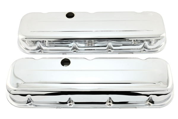 Steel Short Valve Covers – Fits 1965–95 Chevy BB 396-427-454-502 – 1 Hole – Chrome