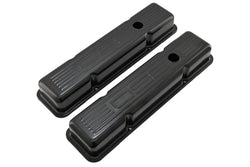 Steel Valve Covers for 1958–1986 Chevy Small Block 283-305-327-350 – Short Style – Stamped 350 Logo with Ball Mill – Black