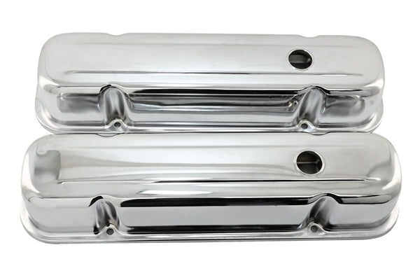 Steel Tall Valve Covers Fits 1959–1979 Pontiac V8 301‑455 – 1 Hole – Chrome