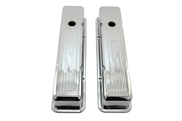 1958-86 CHEVY SMALL BLOCK 327 TALL STEEL VALVE COVERS - CHROME W- 327 LOGO