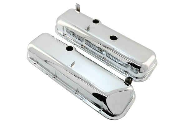 Steel OEM‑Style Short Valve Covers Fits 1965–1972 Chevy BB 396‑427‑454 – Recessed Corner – 1–2 Holes – Chrome