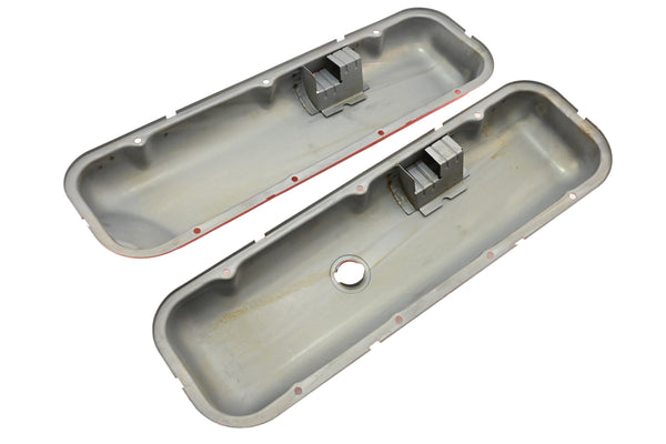 Steel OEM‑Style Short Valve Covers Fits 1965–1972 Chevy BB 396‑427‑454 – Recessed Corner – 1–2 Holes – Orange