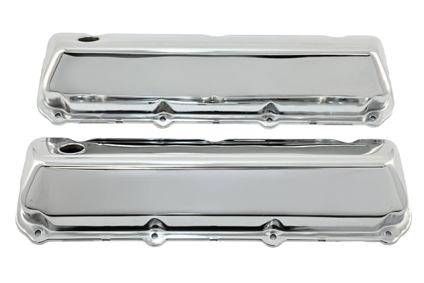 Steel Valve Covers Fits 1968–1997 Ford 429-460 Big Block Engines – Smooth – 1 Hole – Chrome