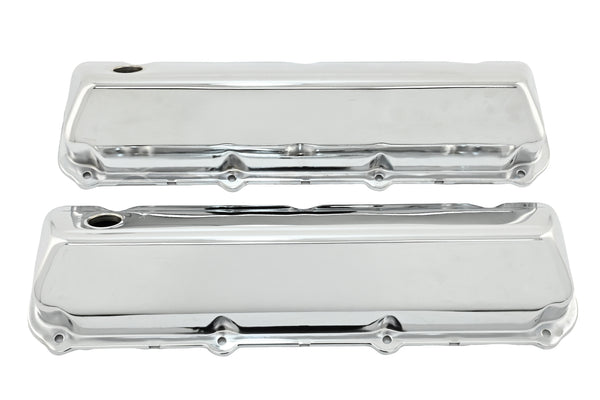 Steel Valve Covers Fits 1968–1997 Ford 429-460 Big Block Engines – Smooth – 1 Hole – Chrome