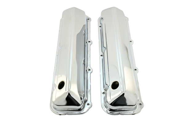 Steel Valve Covers Fits 1968–1997 Ford 429-460 Big Block Engines – Smooth – 1 Hole – Chrome