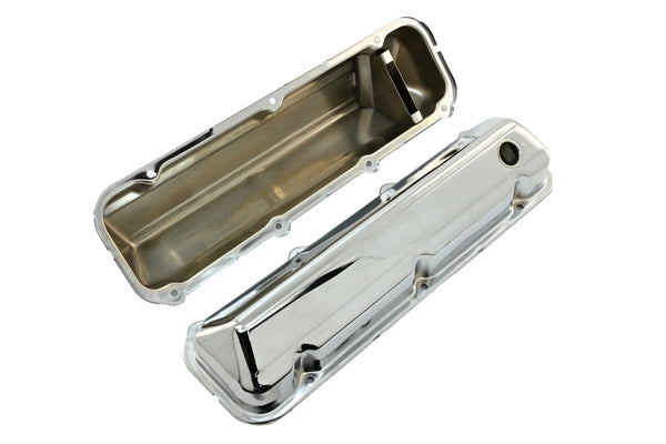 Steel Valve Covers Fits 1968–1997 Ford 429-460 Big Block Engines – Smooth – 1 Hole – Chrome