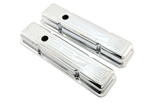 1958-86 CHEVY SMALL BLOCK 327 SHORT STEEL VALVE COVERS - CHROME W- 327 LOGO