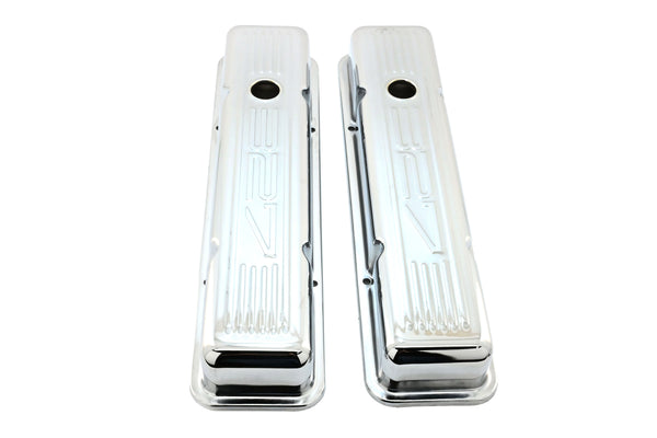 1958-86 CHEVY SMALL BLOCK 327 SHORT STEEL VALVE COVERS - CHROME W- 327 LOGO