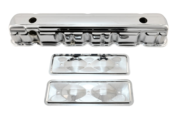 Steel Valve Cover & Side Plates Kit Fits 1962-74 Chevy 194-230-250 Inline 6 Engines – Chrome Finish – 2-Hole Design