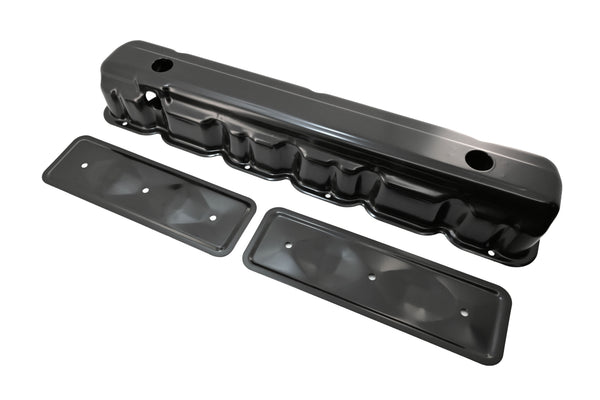 Steel Valve Cover & Side Plates Kit Fits 1962-74 Chevy 194-230-250 Inline 6 Engines – Black Finish – 2-Hole Design
