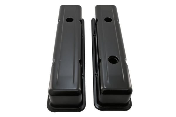 STEEL 1958-86 CHEVY SB 283-400 1 HOLE - 2 HOLE SCREW IN TALL VALVE COVERS - BAFFLED-BLACK