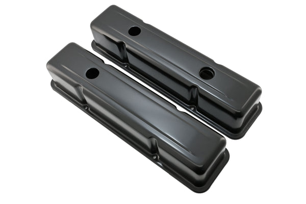 STEEL 1958-86 CHEVY SB 283-400 1 HOLE - 2 HOLE SCREW IN TALL VALVE COVERS - BAFFLED-BLACK