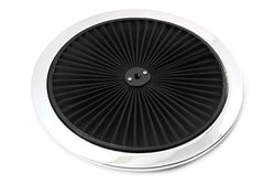 Cotton Universal Top-Flow Round Washable Air Cleaner Top – Black Filter with Chrome Ring