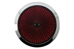 Cotton Universal Top-Flow Round Washable Air Cleaner Top – Red Filter with Chrome Ring