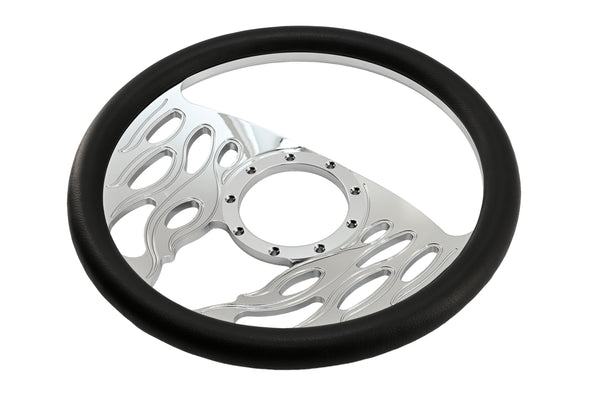 14" CHROME BILLET ALUMINUM STEERING WHEEL W- HALF WRAP - 9 HOLE