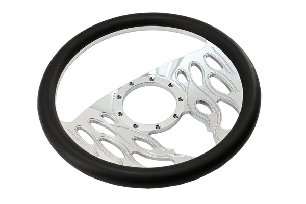 14" CHROME BILLET ALUMINUM STEERING WHEEL W- HALF WRAP - 9 HOLE