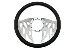 14" CHROME BILLET ALUMINUM STEERING WHEEL W- HALF WRAP - 9 HOLE