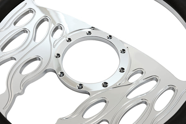 14" CHROME BILLET ALUMINUM STEERING WHEEL W- HALF WRAP - 9 HOLE
