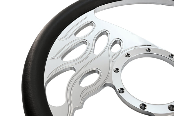 14" CHROME BILLET ALUMINUM STEERING WHEEL W- HALF WRAP - 9 HOLE