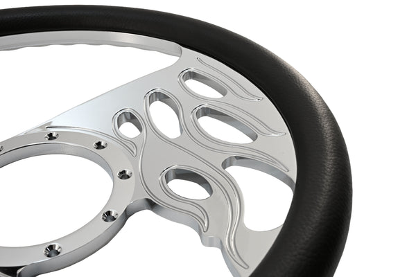 14" CHROME BILLET ALUMINUM STEERING WHEEL W- HALF WRAP - 9 HOLE
