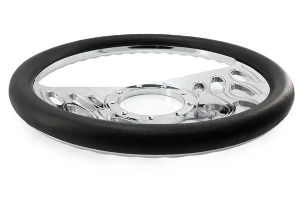 14" CHROME BILLET ALUMINUM STEERING WHEEL W- HALF WRAP - 9 HOLE