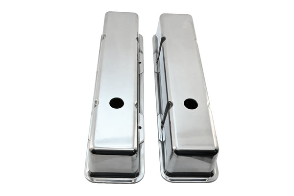 Polished Aluminum Tall Valve Covers – Fits 1958–1986 Chevy Small Block 283 / 305 / 327 / 350 / 400 – Smooth Top – 1.25" Push-In
