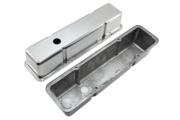 Polished Aluminum Tall Valve Covers – Fits 1958–1986 Chevy Small Block 283 / 305 / 327 / 350 / 400 – Smooth Top – 1.25" Push-In