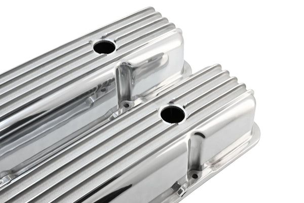 Aluminum Tall Valve Covers Fits 1958–86 Chevy Small Block 283/305 / 327/350 / 383/400 – Full Finned – Polished Finish