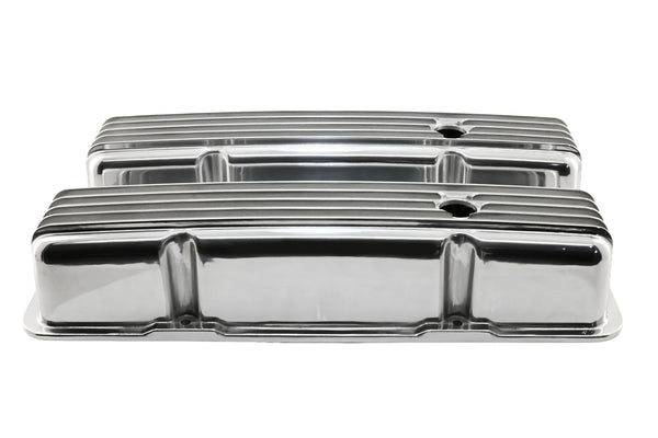 Aluminum Tall Valve Covers Fits 1958–86 Chevy Small Block 283/305 / 327/350 / 383/400 – Full Finned – Polished Finish