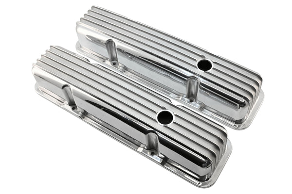 Aluminum Tall Valve Covers Fits 1958–86 Chevy Small Block 283/305 / 327/350 / 383/400 – Full Finned – Polished Finish