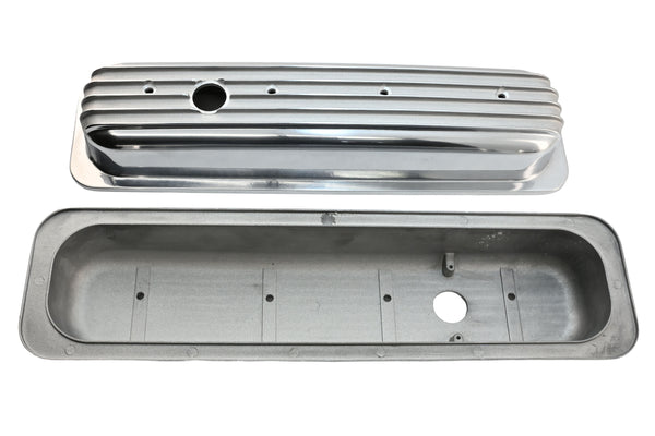 Aluminum 1987–97 Chevy Short Valve Covers Center Bolt – Full Finned – Polished