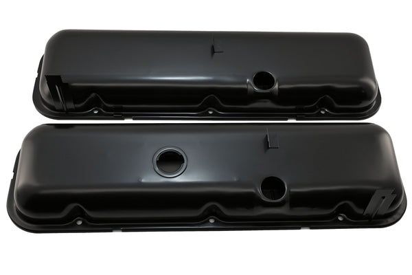 1965-72 CHEVY BIG BLOCK 396-427-454 SHORT OEM STYLE STEEL VALVE COVERS W- DRIPPER RAILS - BLACK