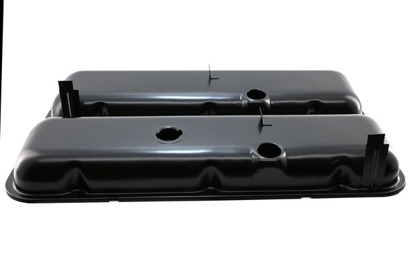 1965-72 CHEVY BIG BLOCK 396-427-454 SHORT OEM STYLE STEEL VALVE COVERS W- DRIPPER RAILS - BLACK