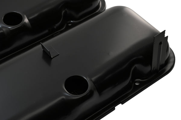1965-72 CHEVY BIG BLOCK 396-427-454 SHORT OEM STYLE STEEL VALVE COVERS W- DRIPPER RAILS - BLACK