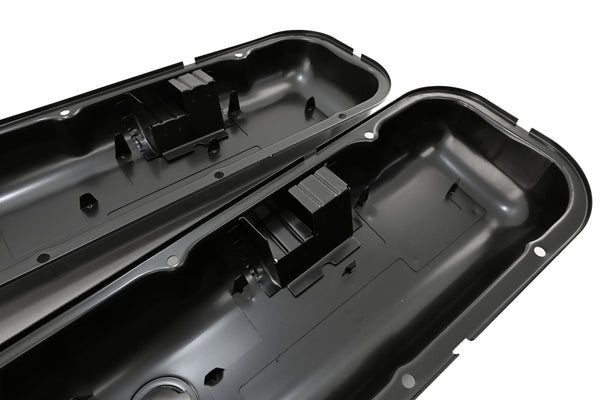 1965-72 CHEVY BIG BLOCK 396-427-454 SHORT OEM STYLE STEEL VALVE COVERS W- DRIPPER RAILS - BLACK