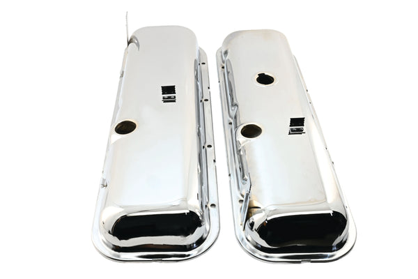 1965-72 CHEVY BIG BLOCK 396-427-454 SHORT OEM STYLE STEEL VALVE COVERS W- DRIPPER RAILS - CHROME