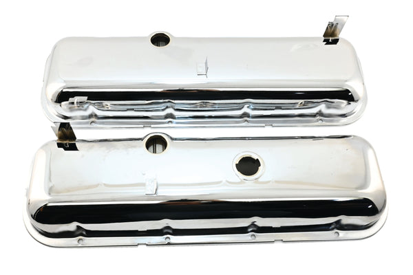 1965-72 CHEVY BIG BLOCK 396-427-454 SHORT OEM STYLE STEEL VALVE COVERS W- DRIPPER RAILS - CHROME