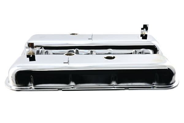 1965-72 CHEVY BIG BLOCK 396-427-454 SHORT OEM STYLE STEEL VALVE COVERS W- DRIPPER RAILS - CHROME