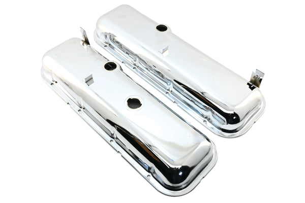 1965-72 CHEVY BIG BLOCK 396-427-454 SHORT OEM STYLE STEEL VALVE COVERS W- DRIPPER RAILS - CHROME