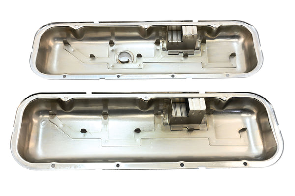 1965-72 CHEVY BIG BLOCK 396-427-454 SHORT OEM STYLE STEEL VALVE COVERS W- DRIPPER RAILS - CHROME