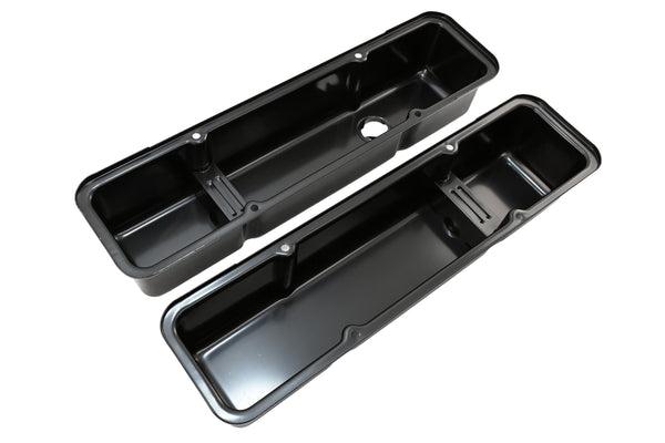 1958-86 STEEL CHEVY SMALL BLOCK 283-305-327-350-400 TALL SMOOTH VALVE COVERS - BLACK