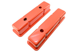 1958-86 STEEL CHEVY SMALL BLOCK 283-305-327-350-400 TALL SMOOTH VALVE COVERS - ORANGE