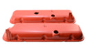 1965-72 CHEVY BIG BLOCK 396-427-454 SHORT OEM STYLE STEEL VALVE COVERS W- DRIPPER RAILS - ORANGE