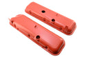 1965-72 CHEVY BIG BLOCK 396-427-454 SHORT OEM STYLE STEEL VALVE COVERS W- DRIPPER RAILS - ORANGE