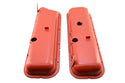 Steel OEM‑Style Short Valve Covers Fits 1965–1972 Big Block Chevy BBC 396‑427‑454 – Recessed Corner – 1–2 Holes – Orange (With Dripper Rails)