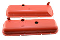 Steel OEM‑Style Short Valve Covers Fits 1965–1972 Big Block Chevy BBC 396‑427‑454 – Recessed Corner – 1–2 Holes – Orange (With Dripper Rails)